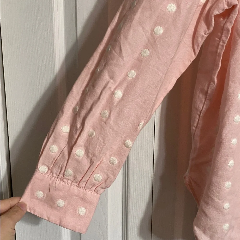 LOFT Pink & white cotton blend Dot Pullover Blouse top shirt size LARGE - Picture 4 of 11